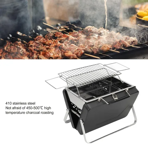 Miniatura 3 de Alomejor Parrilla portátil de carbón para barbacoa, portátil, portátil, portátil, parrilla, malla de alambre, herramientas para acampar al aire