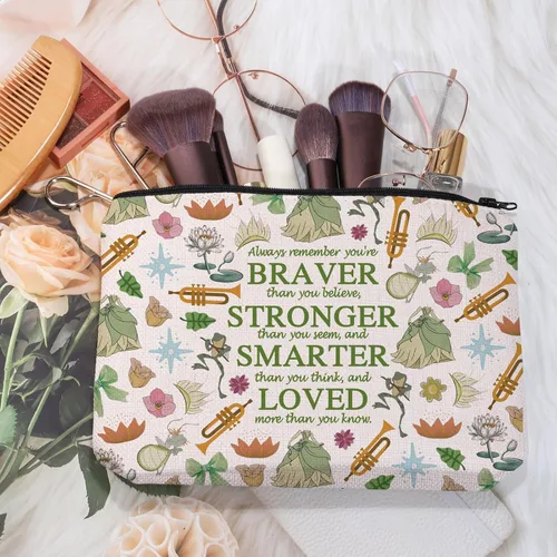 Miniatura 2 de MEIKIUP Bolsa de maquillaje de rana, bolsas de cosméticos de viaje de rana, eres más valiente más fuerte de lo que piensas bolsa con cremallera