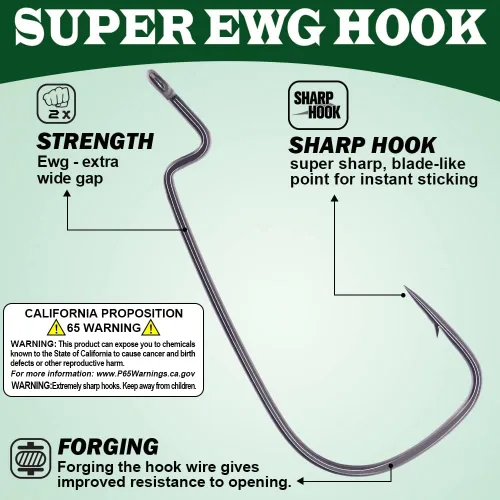 Miniatura 3 de Ewg-Hooks-for-Fishing-Texas-Rig-Hooks-Offset-Extra-Wide-Gap-Gap-Gap - Juego de gancho de gusano de agua dulce Gusanos de goma de lubina a granel Big