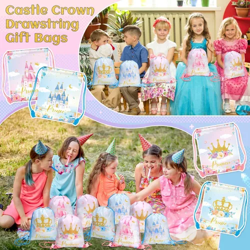Miniatura 6 de Censen 24 piezas de bolsas con cordón, conjunto a granel, 12 x 10 pulgadas, bolsas de regalo con temática de princesa y príncipe, bolsas de regalo