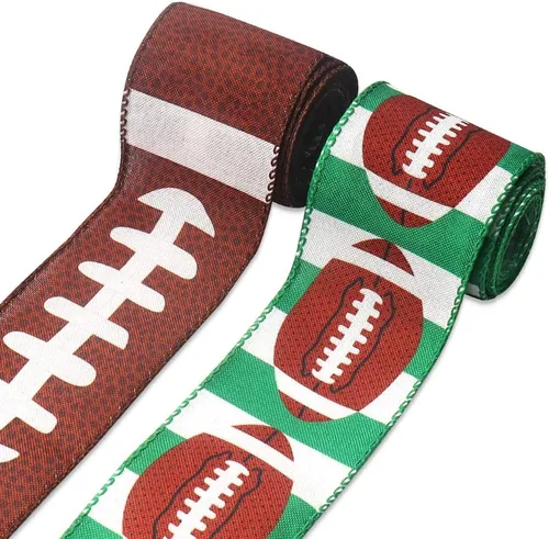 Miniatura 11 de 2 rollos de cintas de fútbol americano de 2.5 pulgadas x 10 yardas para lazos, cintas deportivas de arpillera con borde con alambre para envolver
