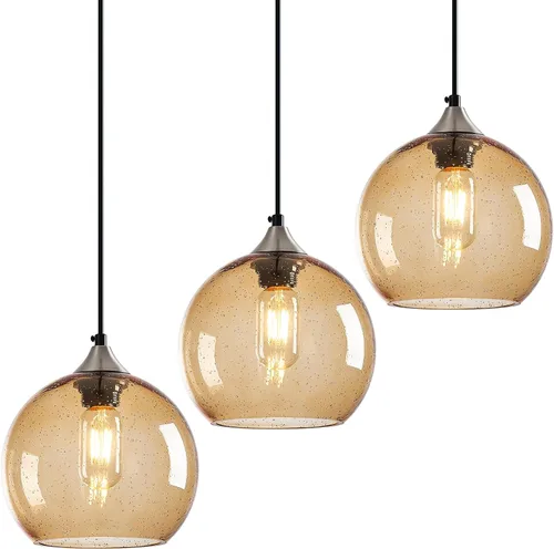 Miniatura 48 de Luces colgantes de vidrio marrón claro, iluminación de isla de cocina, lámparas colgantes de globo, iluminación colgante moderna para dormitorio
