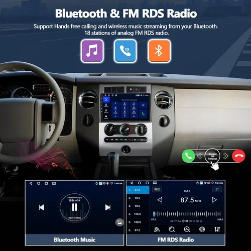 Miniatura 8 de 4G+64G Radio de coche estéreo para Ford Expedition 2007-2014 con CarPlay inalámbrico Android Auto 9 "Pantalla táctil Radio Android 13 Estéreo