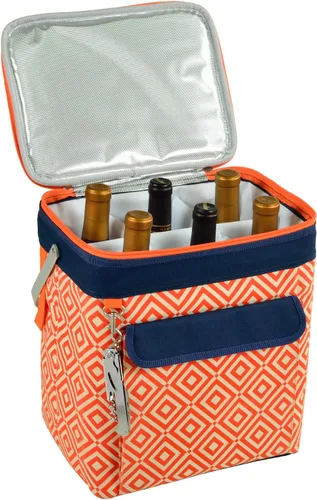 Miniatura 2 de Picnic at Ascot Bolsa de vino aislada para 6 botellas, enfriador multiusos plegable, naranja/azul marino