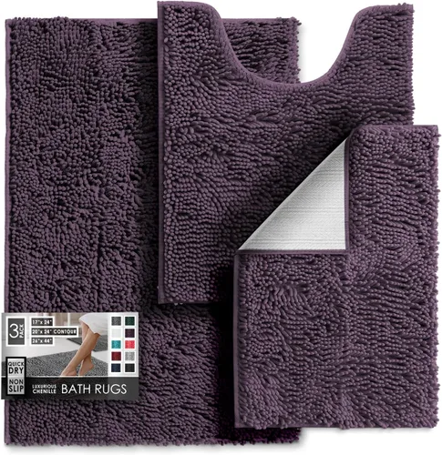 Miniatura 33 de Hearth & Harbor Alfombras de baño, tapete de baño de chenilla - Alfombras de baño lavables a máquina para baño con respaldo antideslizante de goma