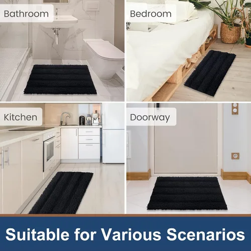 Miniatura 7 de FLOLEOPA Juego de 2 tapetes de baño de felpilla gruesa y peluda, antideslizantes, parte inferior de goma termofusible para baño, alfombras de baño