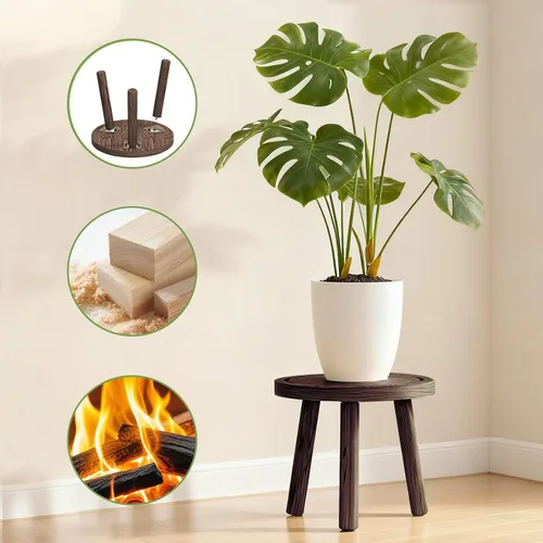 Miniatura 4 de Paquete de 3 soportes para plantas de interior y exterior, estilo moderno de mediados del siglo, taburete para plantas de madera, porta macetas