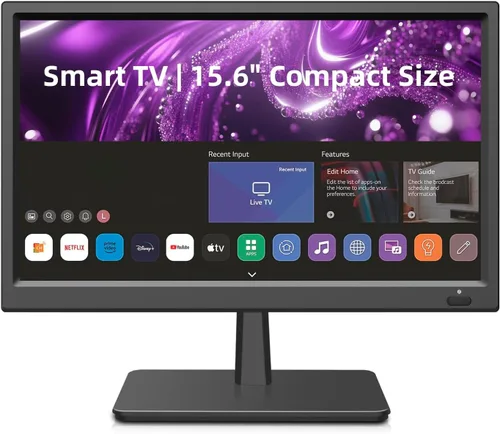 Feihe Televisión inteligente pequeña de 15.6 pulgadas HD 1080P LED, televisión inteligente de pantalla plana con sintonizador ATSC/HDMI/USB/AV para