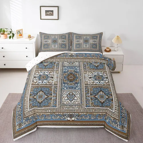 Miniatura 23 de Erosebridal Oriental Bedding - Juego de edredón vintage para cama individual, diseño floral persa, bohemio, tribal, tradicional, estético