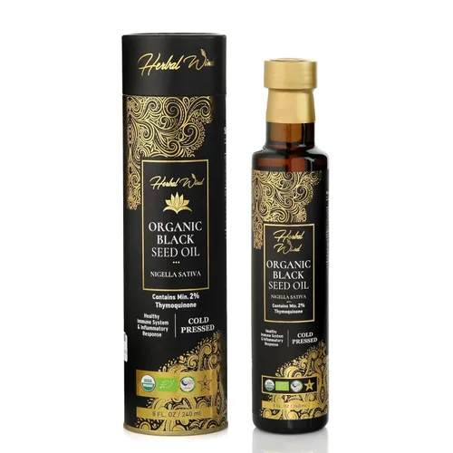 Herbal Wind Aceite de semilla negra: aceite de semilla negra orgánico USDA prensado en frío, aceite de semilla de comino negro turco Nigella Sativa