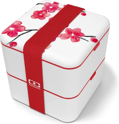 monbento - Caja Bento grande MB Square Blossom con compartimentos - Lonchera a prueba de fugas para el trabajo y la preparación de comidas - Sin BPA