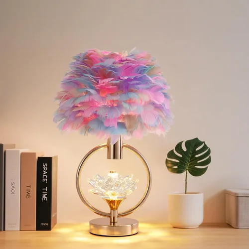 Miniatura 9 de ZYLEIESENBAO - Lámpara de pluma blanca con textura de piel de mesa H16'' Moderna lámpara de escritorio de princesa con trípode, luz esponjosa