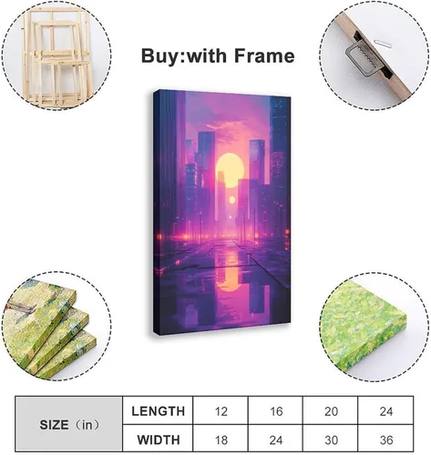 Miniatura 2 de Synthwave Aesthetic Wall Print – Vaporwave Inspired Urban Art, Purple & Orange Neon Poster for Modern Home Decor Poster Print Decorative Painting
