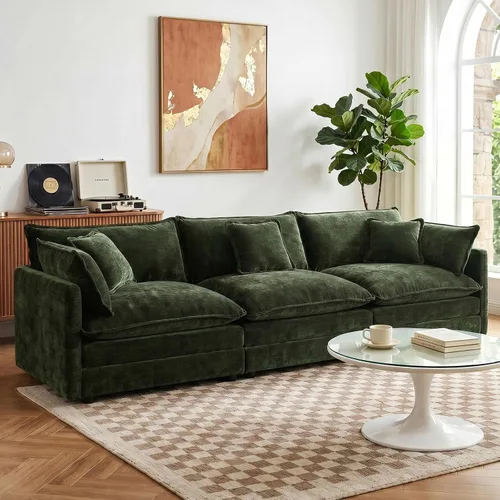 Miniatura 22 de GNIXUU 76" Modular Sectional Sofa, Beige Loveseat Sofa Cloud 2 Seater Couch, Comfy Chenille Love Seats 25" Deep Seat with 2 Pillows for Small Spaces