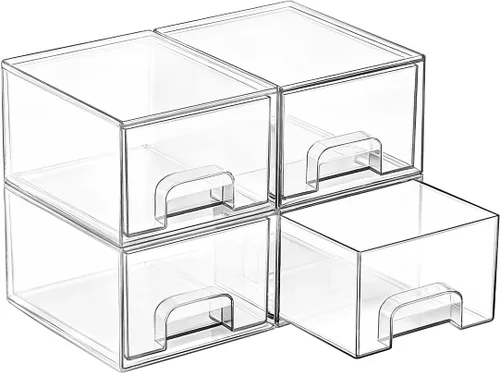 Miniatura 8 de Vtopmart - Paquete de 2 cajones de almacenamiento pequeños transparentes y apilables, organizador de maquillaje acrílico para baño, contenedores