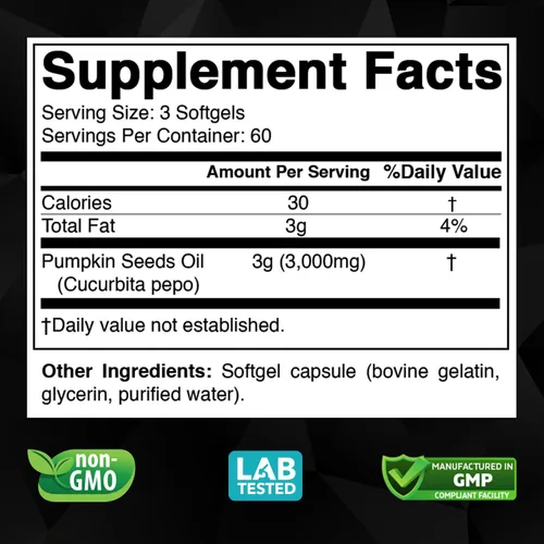 Miniatura 2 de Vitabod Aceite de semilla de calabaza prensado en frío, 3000 mg por porción, 180 cápsulas blandas, sin OMG y sin gluten
