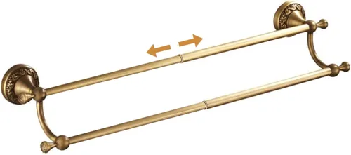 Toallero doble para baño montado en la pared, barra de toalla ajustable de 15.5 a 27.5 pulgadas, patrón de latón antiguo, bronce cepillado