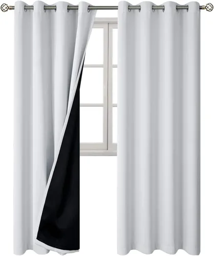 Miniatura 8 de BGment - Cortinas con aislamiento térmico para habitación, 100 % opacas, con forro negro, cortina de doble capa con ojales, reduce el ruido