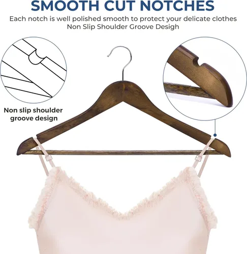 Miniatura 4 de JS Hanger Perchas de madera para abrigos, paquete de 20 perchas de madera de alta calidad para trajes con barra antideslizante para pantalones