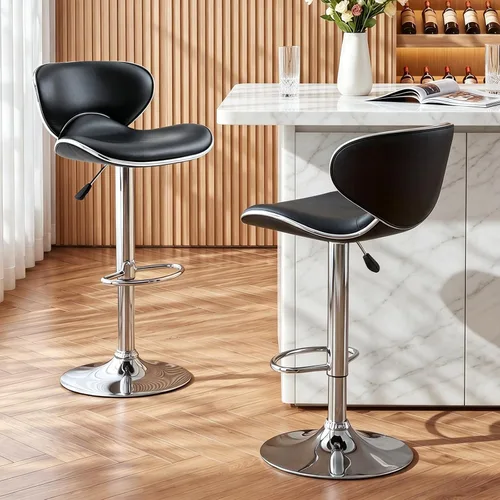 Vogue Furniture Direct Taburetes de Bar Ajustables de Cuero PU, Taburetes Modernos Giratorios de Elevación Neumática con Respaldo, Sillas de Altura