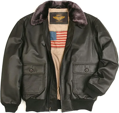 Landing Leathers Chaqueta bomber de cuero G-1 azul marino para hombre (también disponible en tallas grandes y altas)