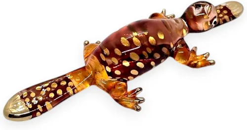 Miniatura 6 de WitnyStore Pequeña figura de ornitorrinco marrón dorado de 3¼ pulgadas, en miniatura, soplado a mano, vidrio pintado a mano, platypi, pico de agua