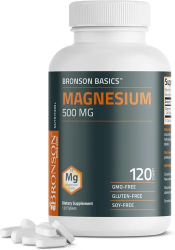 Bronson Magnesio 500 MG apoya la salud ósea y muscular y el sistema nervioso - Sin GMO, 120 tabletas vegetarianas