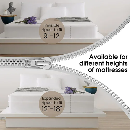 Miniatura 2 de Jet's Home Protector de colchón tamaño individual con cremallera, funda de colchón impermeable extraíble y ajustable de 360 grados para colchón de 9