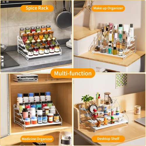 Miniatura 7 de RCHYFEED Organizador de especias para gabinete, organización de especias de 4 niveles para gabinete de profundidad ajustable, organizador de Blanco