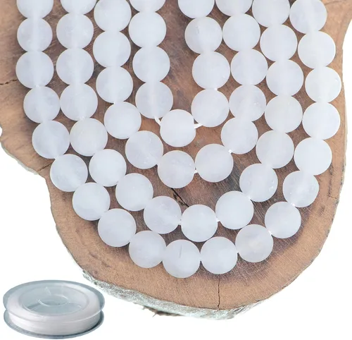 Miniatura 25 de Piedras preciosas redondas de jade blanco mate natural de 0.236 pulgadas esmeriladas, 120 cuentas sueltas a granel para hacer joyas y pulseras