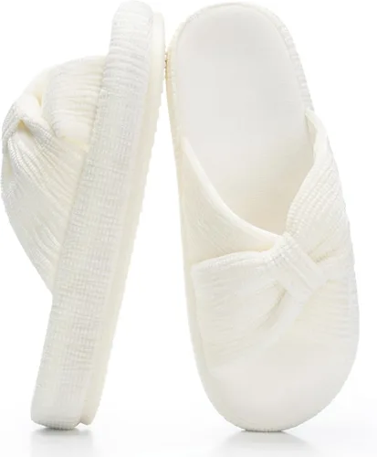 Miniatura 27 de Chantomoo - Pantuflas para mujer de espuma viscoelástica para la casa con cordón, lazo y tiras cruzadas, zapatos de cama cómodos y de moda