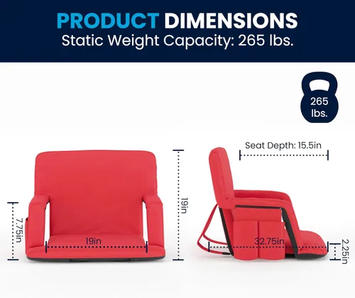 Miniatura 3 de Flash Furniture Malta - Asiento de estadio portátil extra ancho para gradas o bancos, silla de estadio acolchada con correas para mochila y Rojo