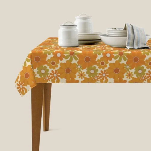 Miniatura 7 de Cafl Mantel retro con diseño de girasol de los años 70, sin arrugas, para picnic, cocina, vacaciones, comedor, rectangular, poliéster lavable
