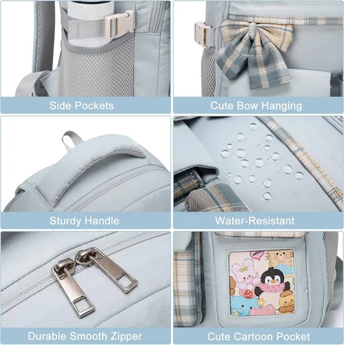 Miniatura 3 de kadilong Mochila de 17.3 pulgadas para niñas adolescentes, bonita mochila para escuela secundaria, universidad, laptop, para mujeres, mochila Azul
