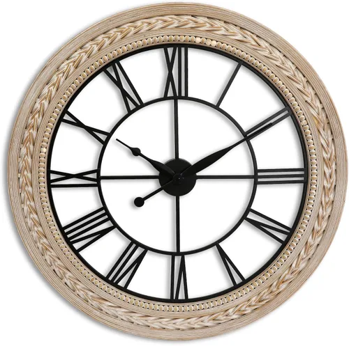 RiteSune Reloj de pared de 30 pulgadas de decoración, relojes de pared de granja que funcionan con pilas, silenciosos, relojes grandes de bambú para