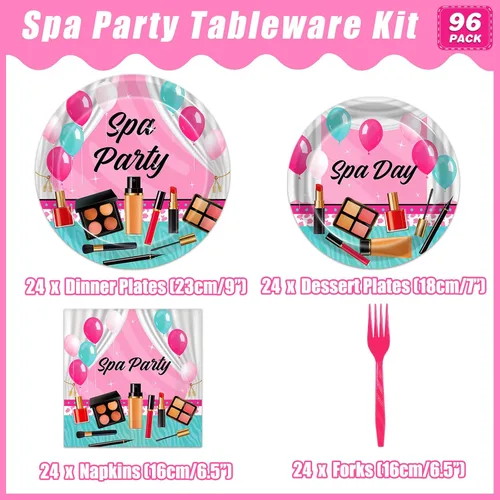 Miniatura 2 de Kepeel 96 piezas de platos y servilletas para fiesta de spa, suministros de decoración para fiesta de maquillaje de día de spa para niñas, niñas