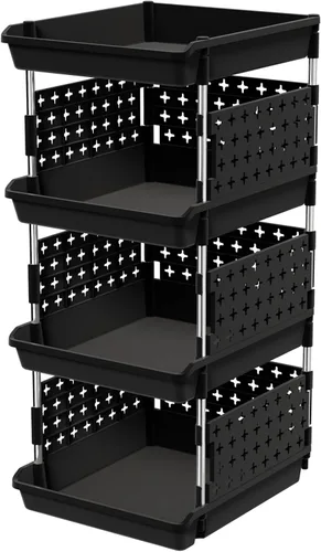 Lifewit Cestas de Almacenamiento Apilables de Plástico, Contenedores Apilables de 4 Niveles 13.8"P x 11.8"A x 28.3"Al, Contenedores Multifuncionales