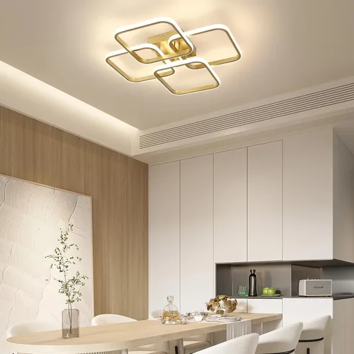 Miniatura 7 de CANEOE Lámpara de techo LED dorada moderna de 4 cuadrados, regulable, control remoto, montaje empotrado cuadrado, iluminación