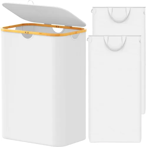 Miniatura 22 de SpaceAid Cesta de lavandería con tapa, 110L de gran capacidad, cesta alta para ropa con asas de bambú, cesta plegable para dormitorio, baño, Negro
