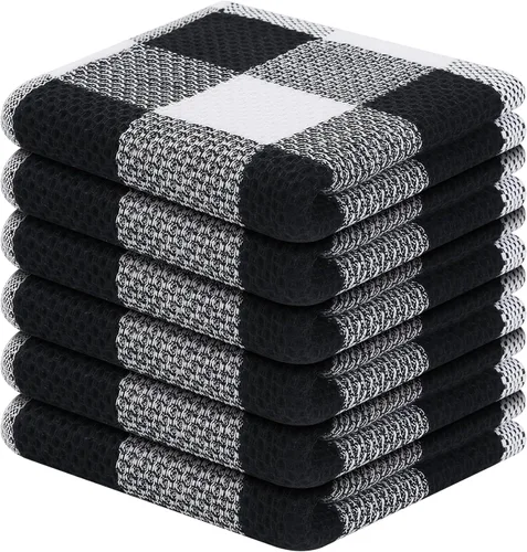 Miniatura 25 de Homaxy Paños de cocina 100% algodón, tejido gofre a cuadros, 12 x 12 pulgadas, toallas para platos súper suaves y absorbentes, de secado rápido