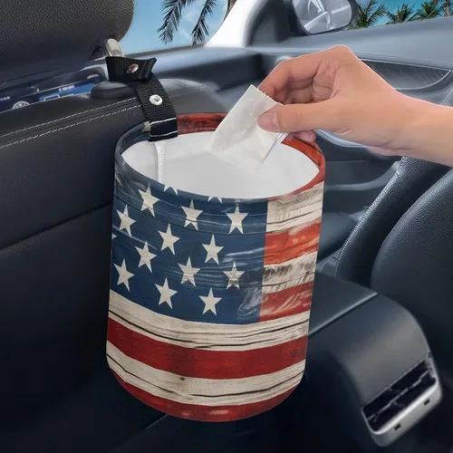 Miniatura 3 de Papelera portátil con bandera de Estados Unidos, reutilizable, impermeable, multiusos, organizador de coche, artículos esenciales para viajes por