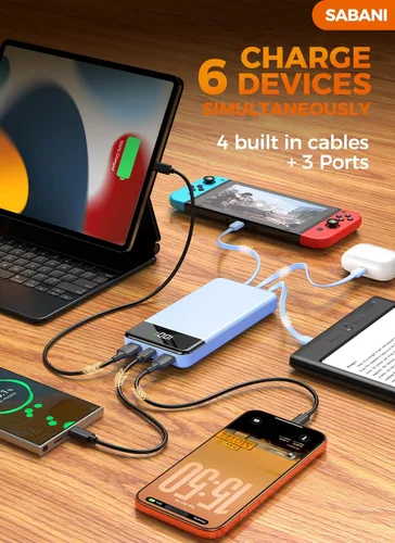 Miniatura 4 de Cargador portátil de 35000 mAh - Powerbank con 4 cables integrados, carga rápida de 22.5 W, paquete de batería esencial para viajes y campamentos