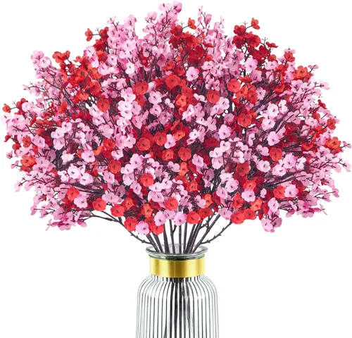 Miniatura 16 de Uieke - Ramo de 6 flores artificiales de aliento de bebé, flores falsas de seda blancas, imitación de gypsophila, toque real, flores artificiales