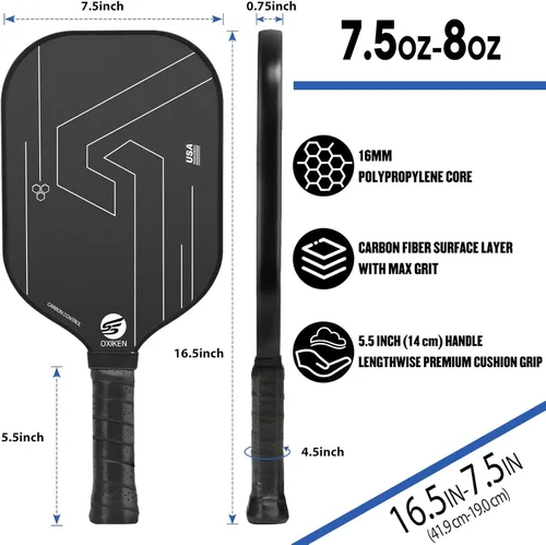 Miniatura 4 de OXIKEN - Paletas de pickleball de 0.630 in 2026 aprobadas por USAPA T700 de fibra de carbono (CFS), grano alto y giro, núcleo de panal, mango