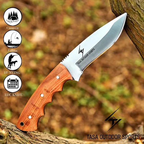 Miniatura 4 de Cuchillo de hoja fija: cuchillo de caza desollador hecho a mano de 9 pulgadas para hombres con mango de madera de olivo, cuchillo bushcraft de acero