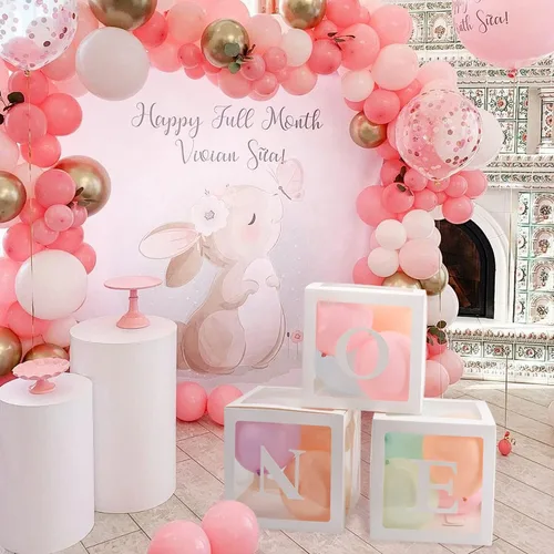 Miniatura 6 de Decoraciones de Primer Cumpleaños Para Niño o Niña, 3 Piezas Cajas de Globos ONE Para 1er Cumpleaños, Bloques Transparentes Para Bebé Decoración
