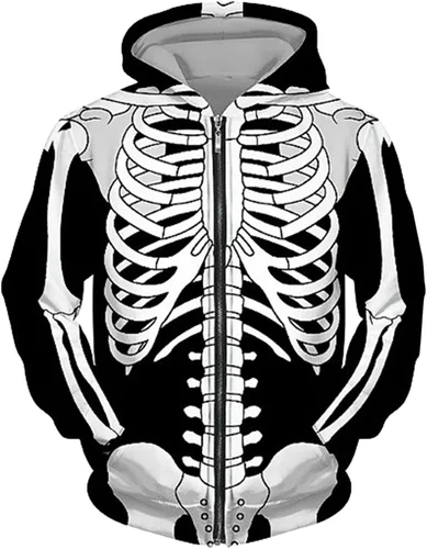 Miniatura 2 de Vickyleb Sudadera con capucha de Halloween para hombre, traje de 2 piezas con estampado de esqueleto, conjunto casual con capucha para Halloween