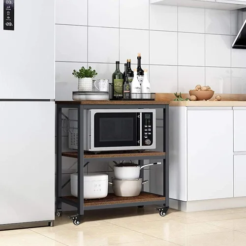 Miniatura 3 de AZ L1 Life Concept Mesa auxiliar de cocina con 3 niveles para horno de microondas, estación de trabajo con ruedas, 23.7 pulgadas
