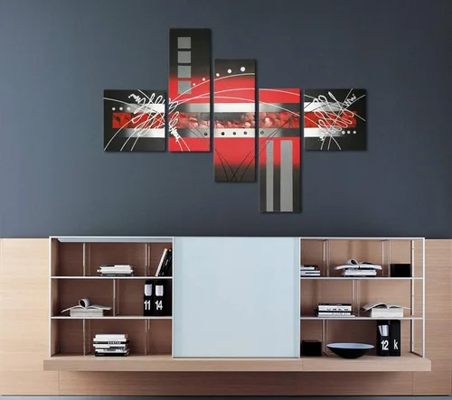 Miniatura 6 de Wieco Art Pinturas abstractas de paisaje al óleo sobre lienzo, arte de pared para sala de estar, dormitorio, decoración del hogar, nubes rojas
