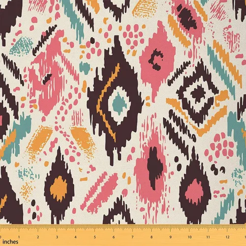 Tela con Patrón Africano Mexicano por Yarda, Arte Abstracto Étnico Tribal Decoración Exterior, Estilo Azteca Estilo Moderno, Tela Exótica para Multi